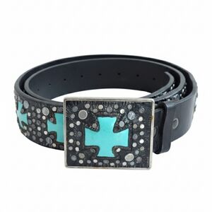 Ariat Black Leather Turquoise Cross Inlaid Buckle Belt Size Medium